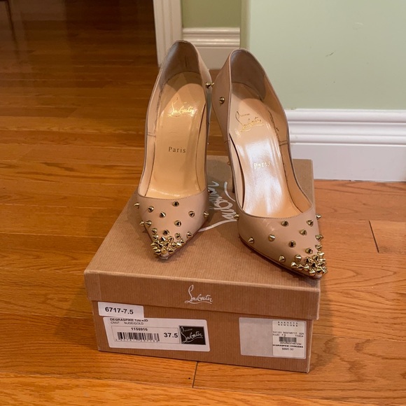Christian Louboutin Shoes - Degraspike 120 Nude& Gold heels